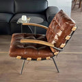 Vintage-style ribbed back casual chair, retro oil wax leather sofa chair, creative art lazy chair, designer negotiation chair
