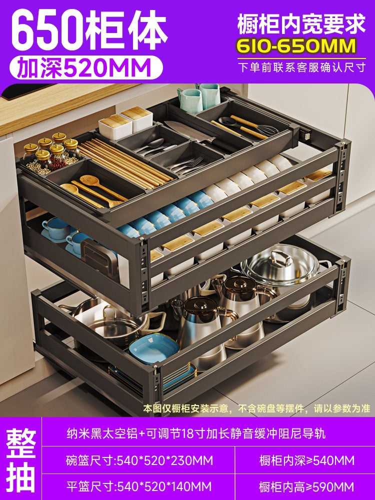 Pull Basket Kitchen Cabinet 304 Stainless Steel Double Layer Bowl Basket Drawer Type Seasoning Storage Dishes and Dishes Built-in Bowl Rack