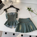 Western cowboy style bandeau cami top & pleated skirt two-piece set - women's new summer slimming & age-defying outfit