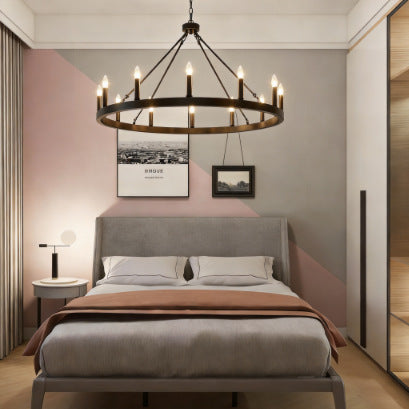 American industrial double-layer ring personalized chandelier house high-ceiling living room multi-head iron chandelier hotel engineering chandelier