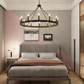 American industrial double-layer ring personalized chandelier house high-ceiling living room multi-head iron chandelier hotel engineering chandelier