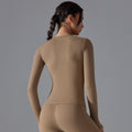 New double-sided brushed solid color long yoga top - long sleeve, high-stretch, breathable, sports running fitness casual t-shirt for women