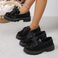 Plus size women's spring/autumn new arrival: british style leather loafers - chunky sole, black bow, slip-on design