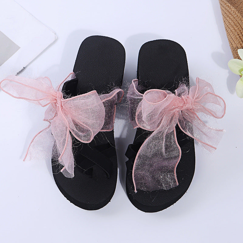 Ready-to-ship wish 2024 summer new european and american style foreign trade bowknot platform flat wide band beach sandals and slippers