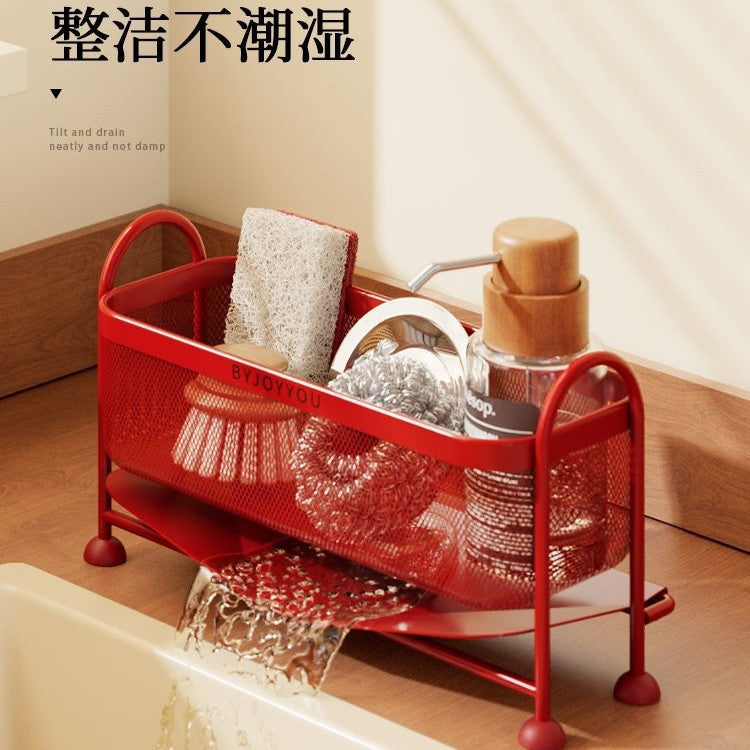 Kitchen sink storage rack countertop rag sponge dishwashing wipe steel ball drain rack vegetable sink narrow side storage rack