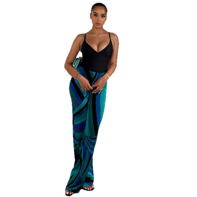 European and american style cross-border ins color matching women's suspenders work clothing thin waist low-cut jumpsuit sports u-neck summer jumpsuit