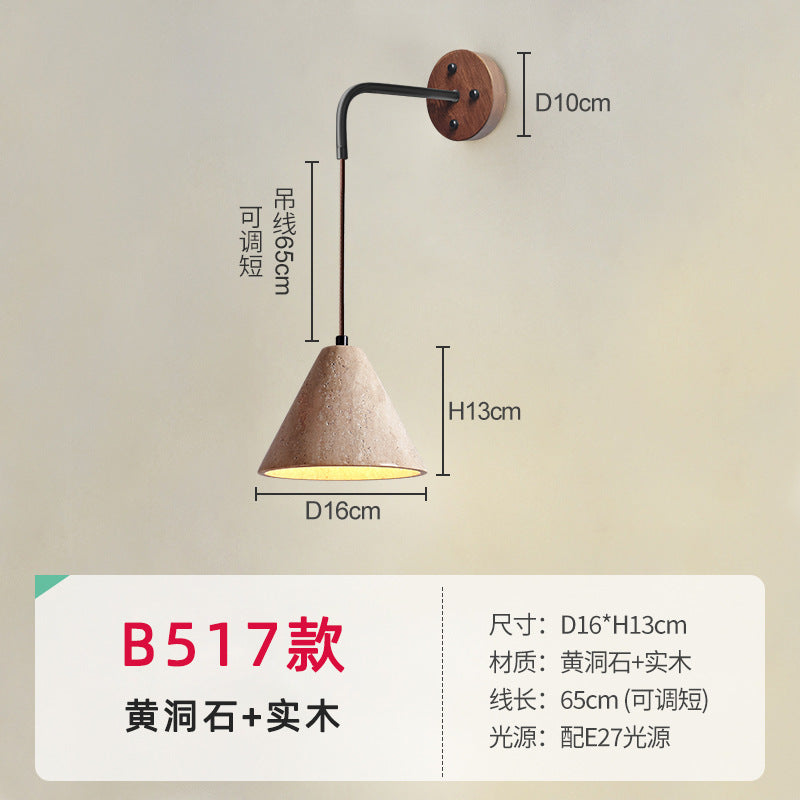 Yellow travertine Japanese-style wabi-sabi wind bedroom bedside wall lamp cream wind living room medieval designer retro homestay lamp