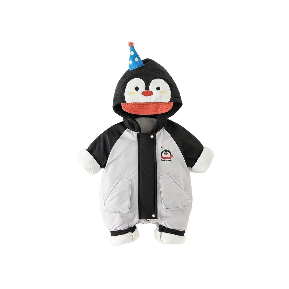 Winter romper newborn baby hooded outfit - thickened fleece-lined warm crawling suit for boys and girls