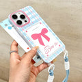 Suitable for iphone16pro card holder lanyard penguin painting mobile phone case apple x/13 bow tpu protective cover