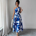 new european and american style cross-border fashion printed pleated elegant long dress