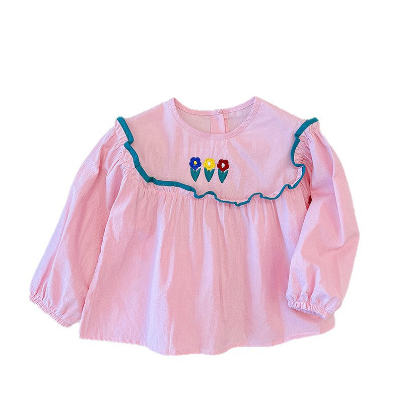 spring/autumn new collection: pure cotton girls' blouse - stylish baby doll shirt with korean-style peter pan collar for sweet girls