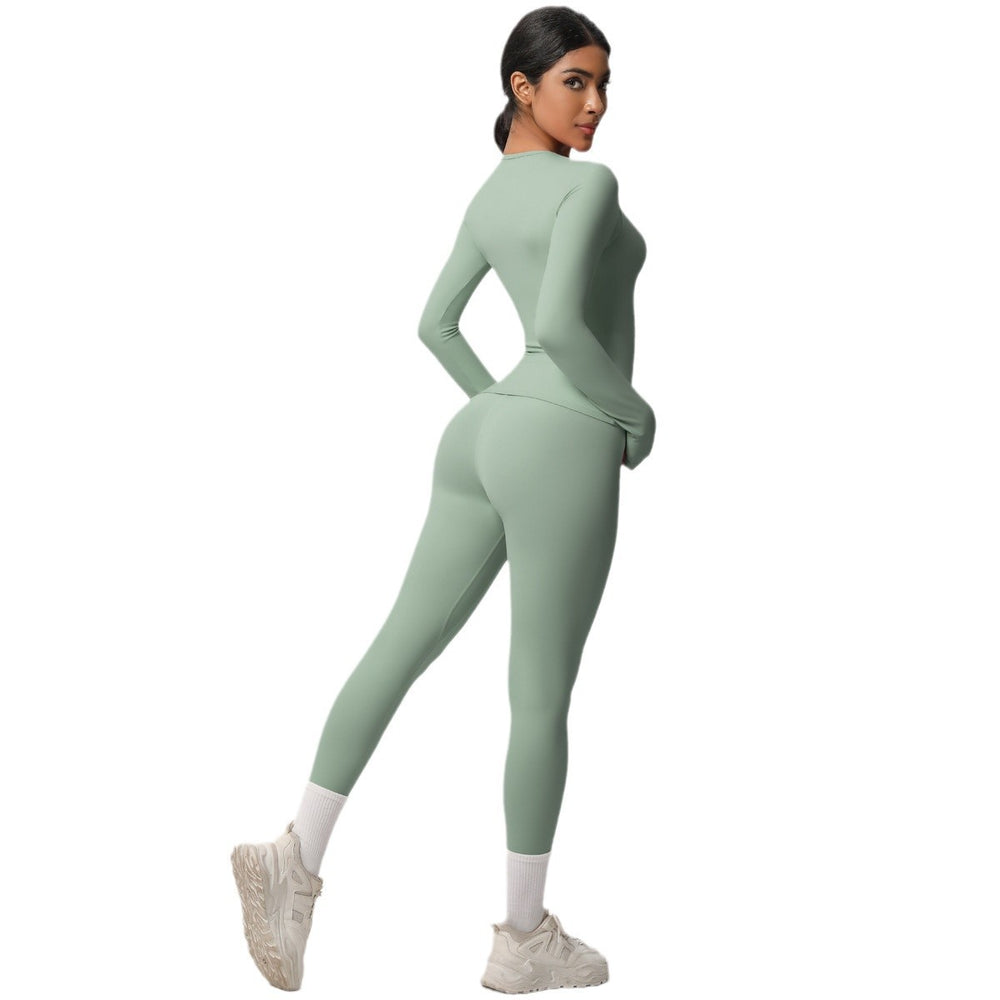 European and american brushed nylon tight-fitting yoga set - casual, quick-drying fitness apparel for women's outdoor running and sports
