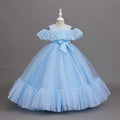 girls' off-the-shoulder lace patchwork long mesh princess dress - ready stock wholesale flower girl dress