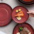 Nordicinsclassy hotel tableware ceramic bowl and plate combination burgundy restaurant for home embossed display plate
