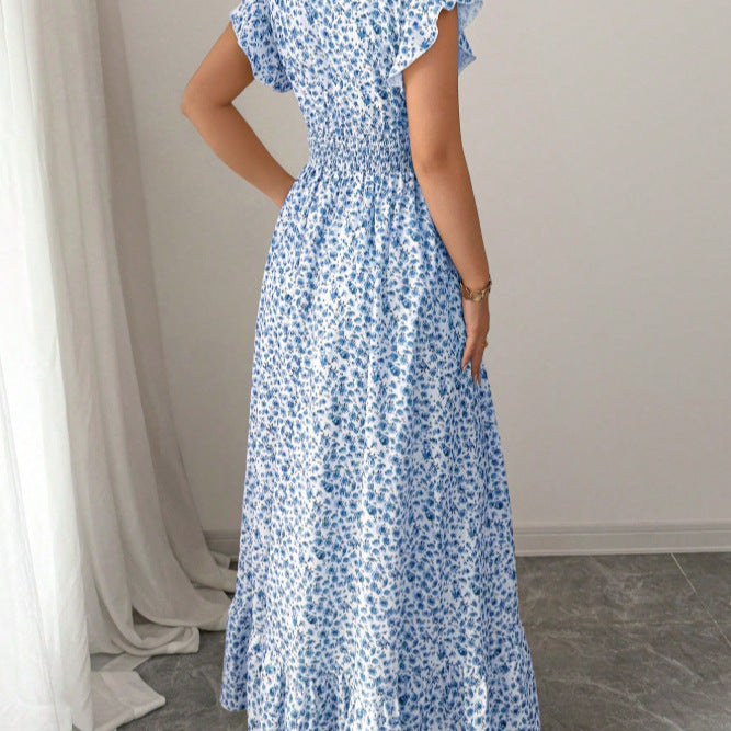 summer new arrival: blue printed fashionable women's dress for cross-border e-commerce