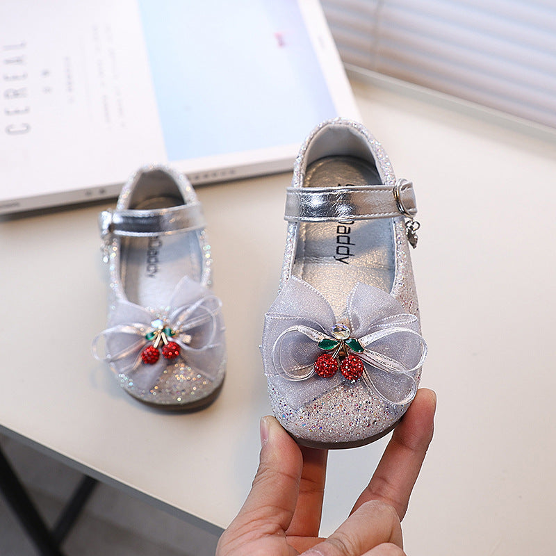 Vancahao girls' bow-tie princess shoes, new korean style for spring/autumn , fashionable soft-soled leather flats for children