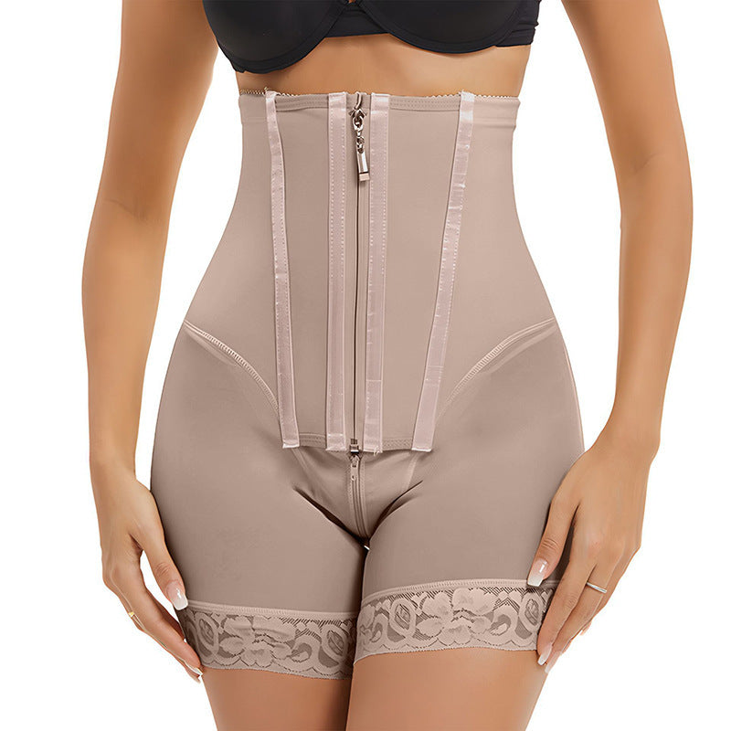fashionhigh waist body shaping pants double layer pressurized waist slimming belly control pants 3-breasted zipper body shaping pants