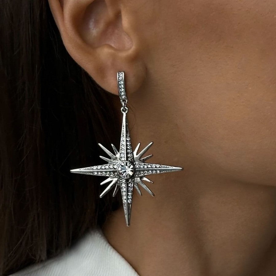 European and american cross-border cold style star earrings for women, trendy sweet and cool, irregular eight-pointed star, diamond-encrusted, light luxury earrings wholesale