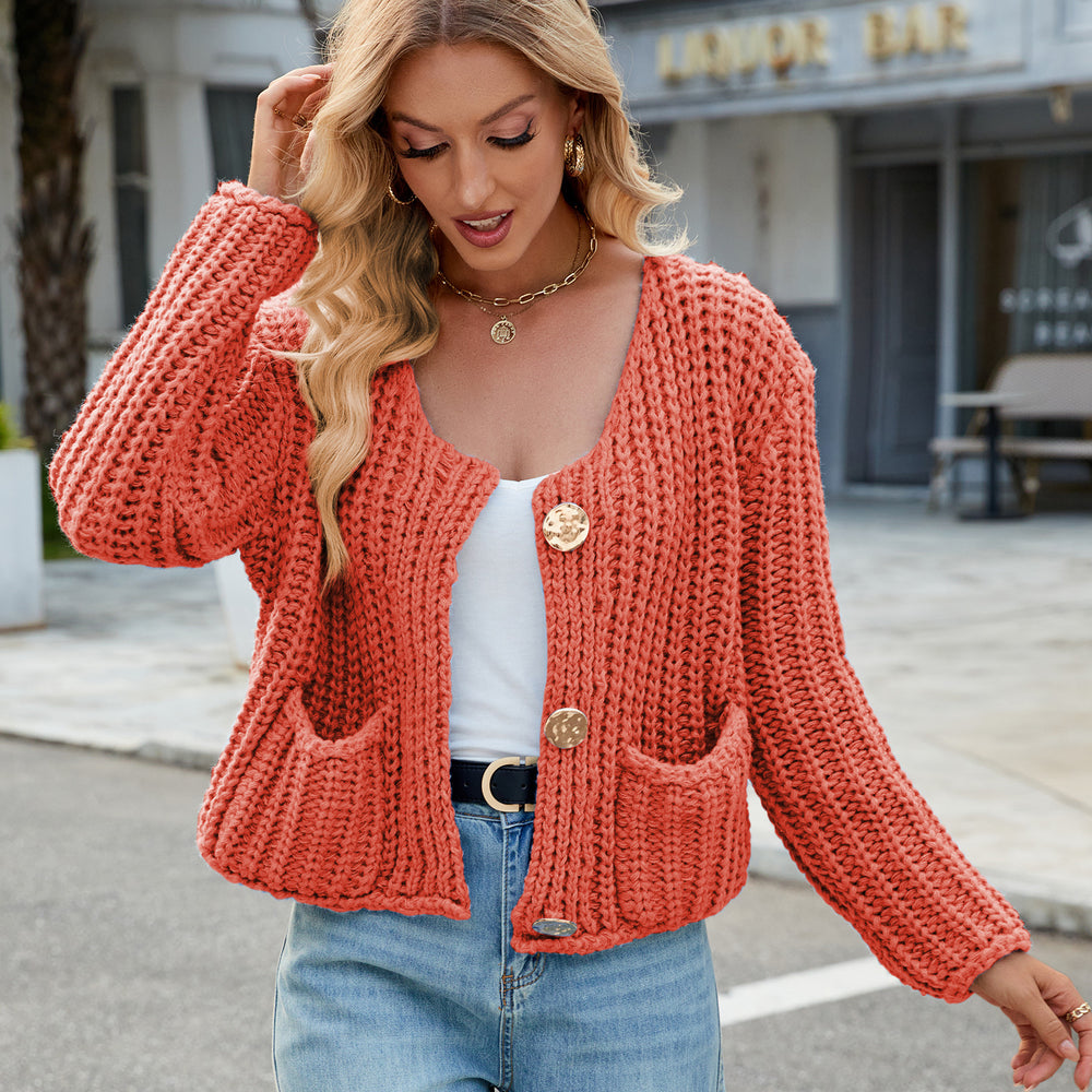 Fashion cross-border fall and winternew arrivalpure color thick needle sweateroutwearloose soft waxy lazy style knittingcardigan women