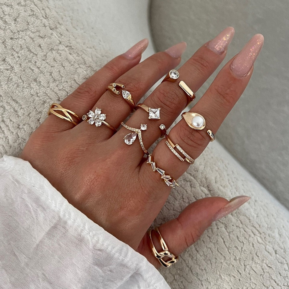European and american cross-border luxury floral teardrop diamond ring set - unique geometric stackable knuckle rings for women