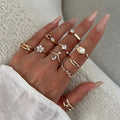 European and american cross-border luxury floral teardrop diamond ring set - unique geometric stackable knuckle rings for women