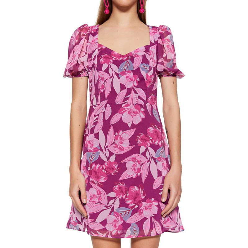 Amazon fashion pure desire backless a-line purple dress  summer new arrivalelegant printed skirt