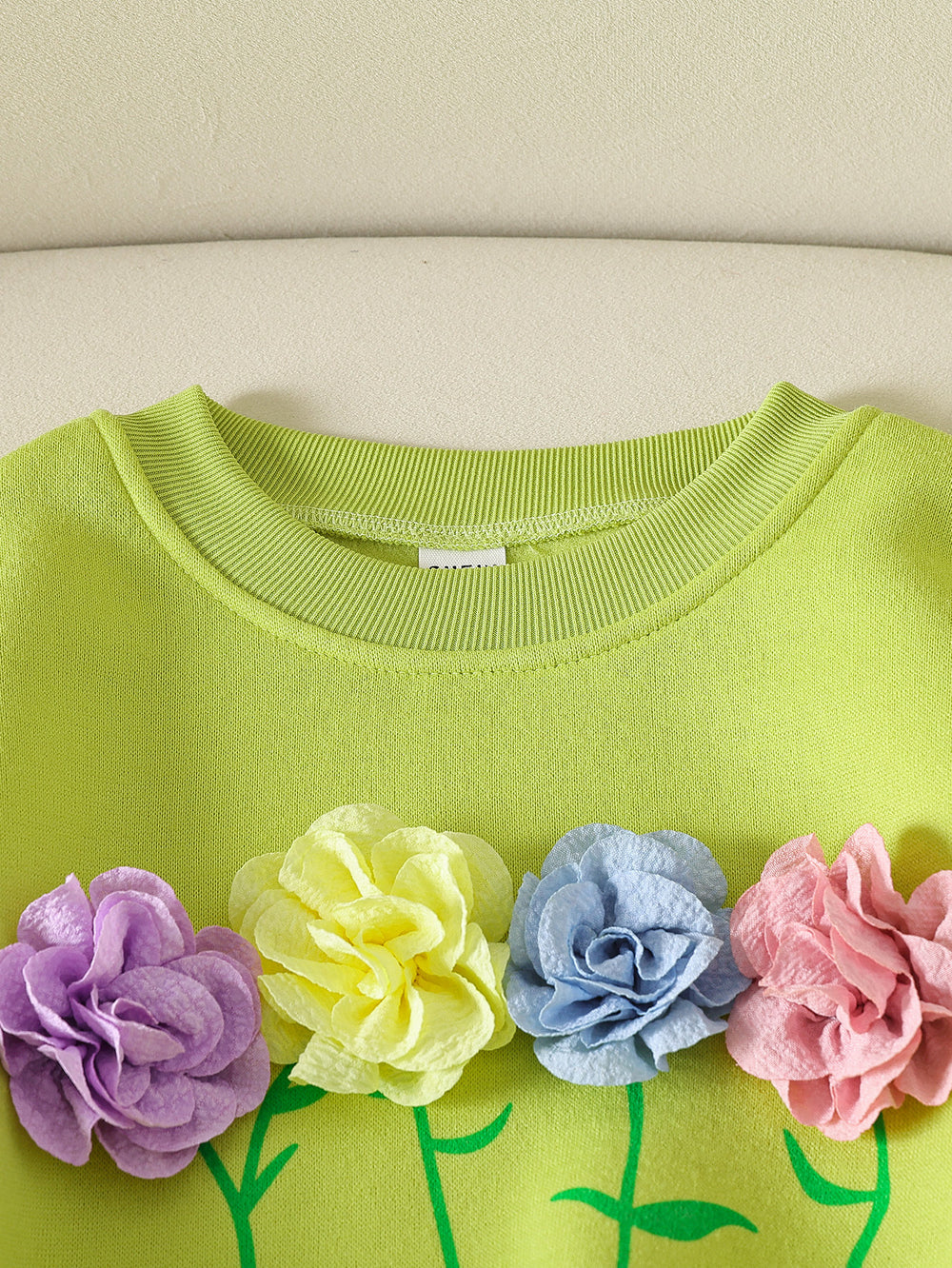 hot selling autumn new arrival 3d floral round neck set - long pants & sweatshirt two-piece outfit