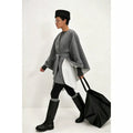 cross-border fashion women's winter coat: elegant solid color wool blend cape with tie waist