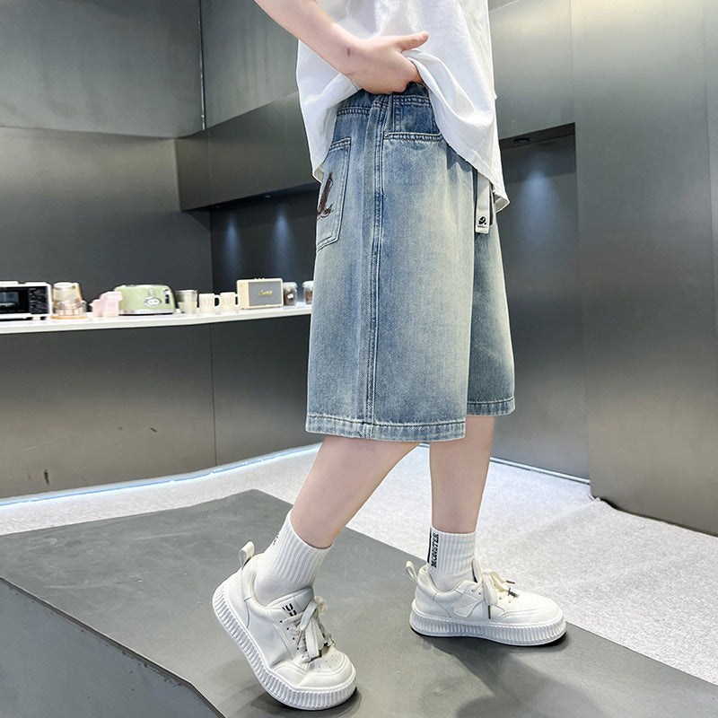 Boys' denim shorts - lightweight summer style,  new collection - kids' mid-length shorts, versatile summer pants for older boys