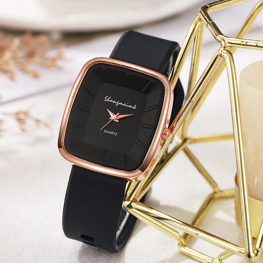 Minimalist square dial quartz watch - unisex style, trendy fashion, silicone strap - wholesale for middle and high school students