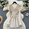 French retro knit dress - women's autumn single-breasted slim fit minimalist chic elegant midi dress