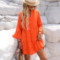 summer european and american cross-border  women's hollow-out casual loose solid color v-neck dress