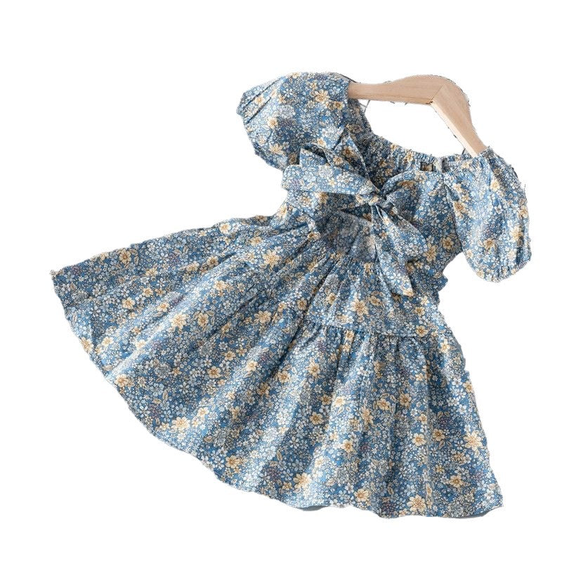 Girls' summer dresses  spring new collection - floral print short-sleeve dress for girls, children's casual dress for babies