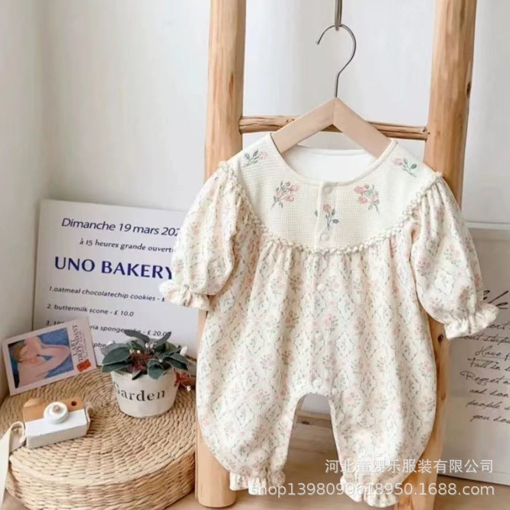 Spring & fall ha princess baby infant clothes fashionable floral romper long sleeves one-piece outing clothes trendy