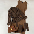fashion  spring new women's two-piece set tie back suit + solid color skirt suit