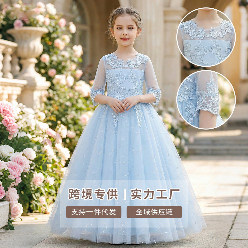 export girls' dresses: lace-trimmed, bestselling flower girl wedding dresses, runway-ready, piano performance outfits with three-quarter sleeves