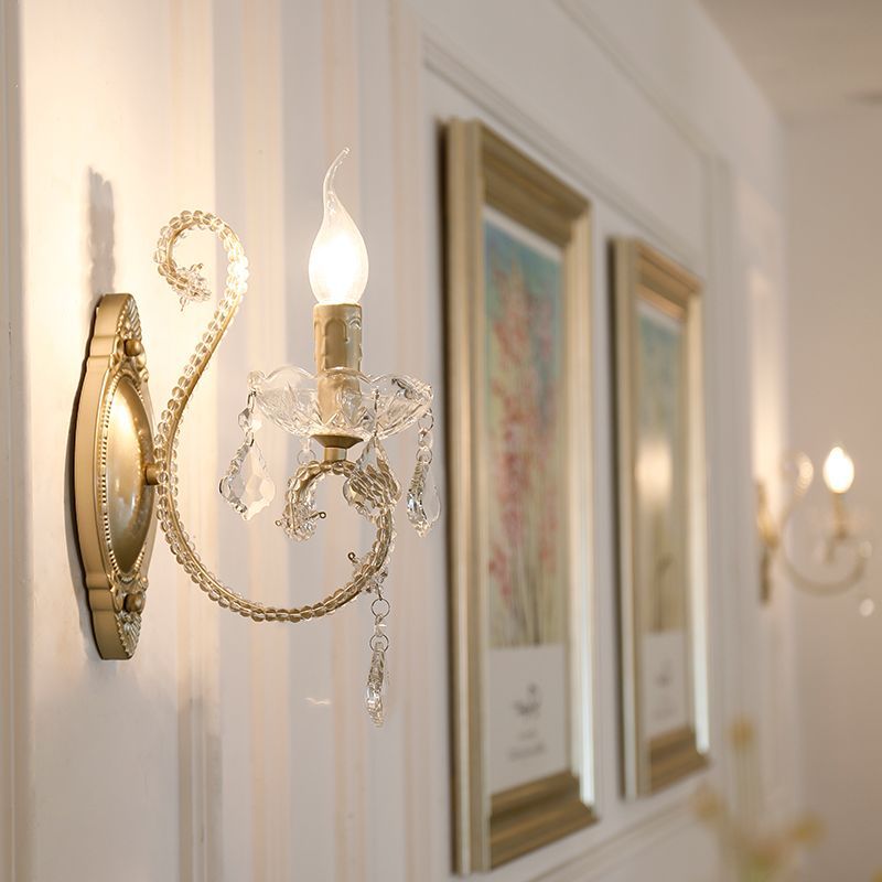American bedside bedroom wall lamp french living room study aisle staircase high-end crystal lamp