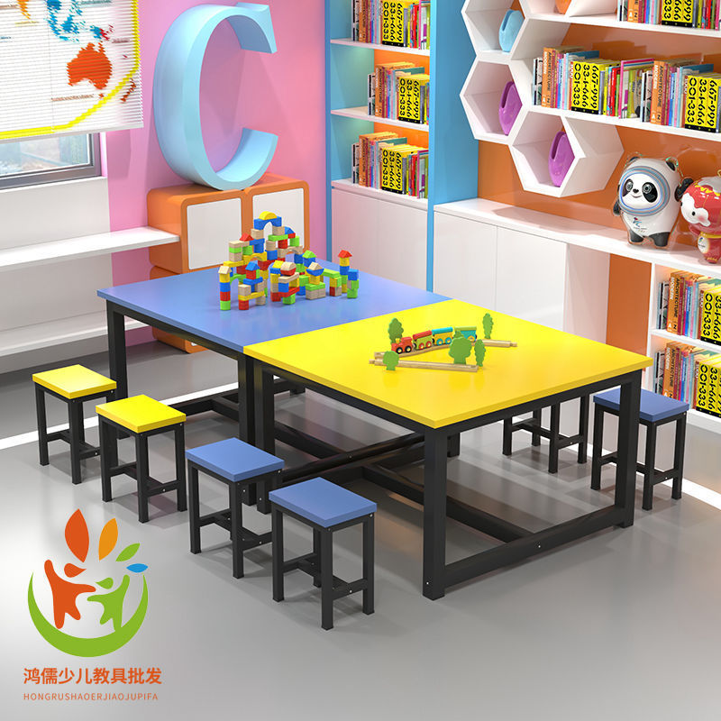 Kindergarten primary school students color desks and chairs children's studio training painting table art manual tutoring class