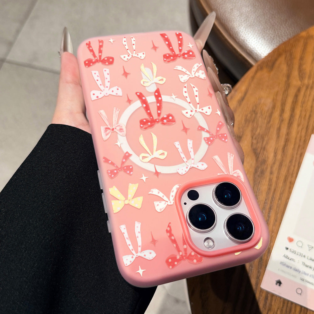 Suitable for iphone 17 magnetic phone case pink bow star apple 16 cute girly style protective case 13