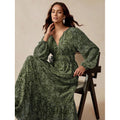 fashion bohemia retro printing loose a-line elegance lantern sleeve tie backdress women