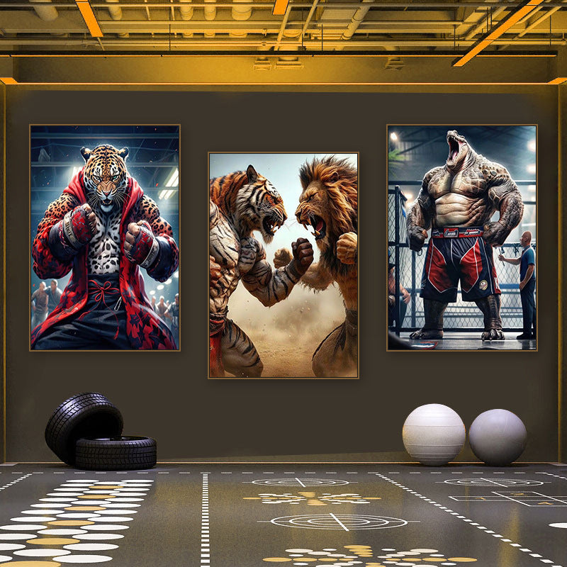 Gym decorative painting industrial style boxing hall hanging painting taekwondo martial arts hall fighting creative animal cartoon mural