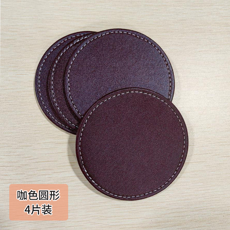 Solid color PU exquisite leather coaster creative furniture hotel waterproof and thermal insulation coffee mat teacup mat can be printed LOGO