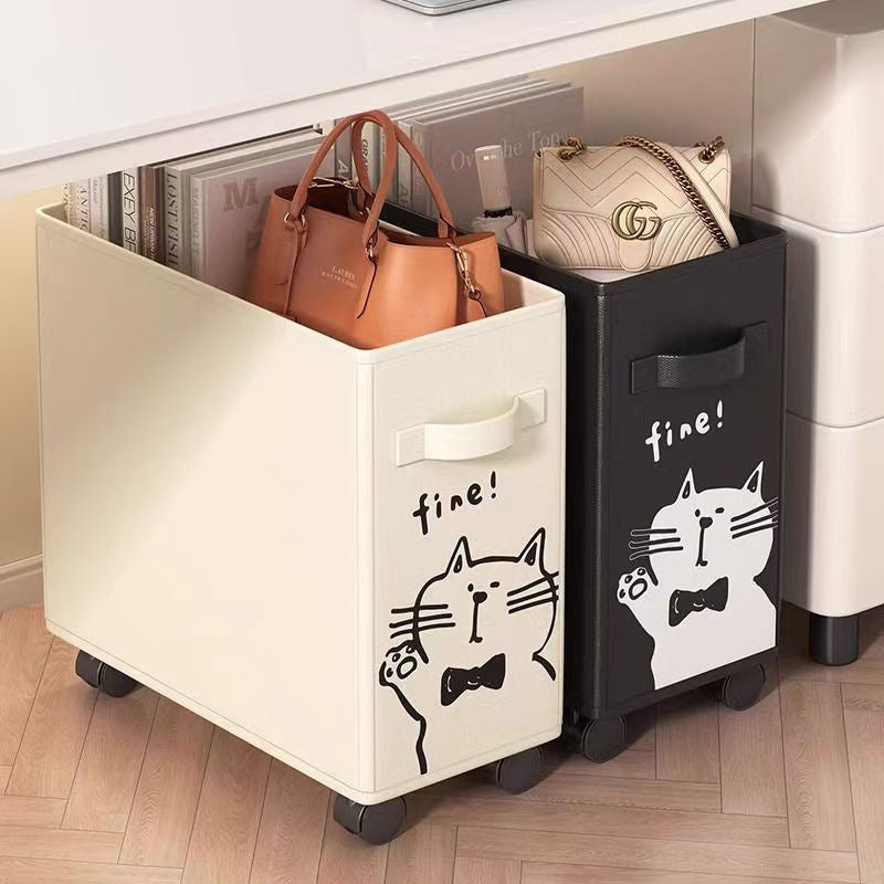 Office under-table storage basket, movable trolley with wheels, foldable storage basket, station bag storage artifact