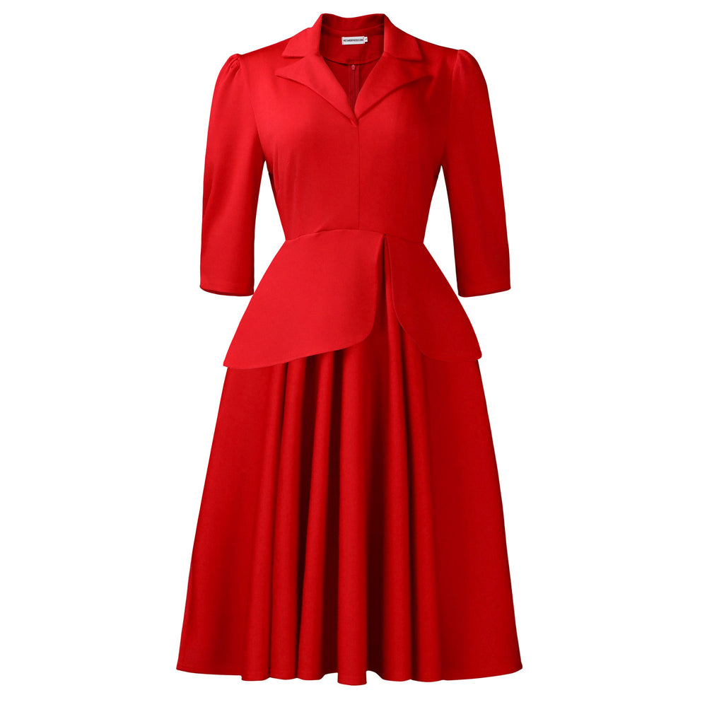D3351 european and american style women's autumn fashion three-quarter sleeve blazer collar solid color large skirt plus size african dress