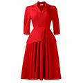 D3351 european and american style women's autumn fashion three-quarter sleeve blazer collar solid color large skirt plus size african dress