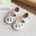 New girls' sandals: summer kids' fashion bow solid color princess shoes, soft sole hollow-out classic leather shoes