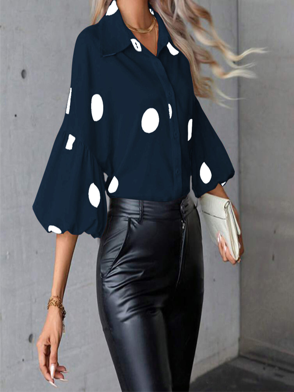 new women's french style blouse - spring chiffon polka dot five-point bubble sleeve fashionable elegant shirt