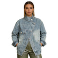new european and american style cross-border  denim jacket - irregular single pocket design women's oversized top