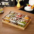With lid [acrylic 6-compartment tea brown hammered texture] + bamboo tray