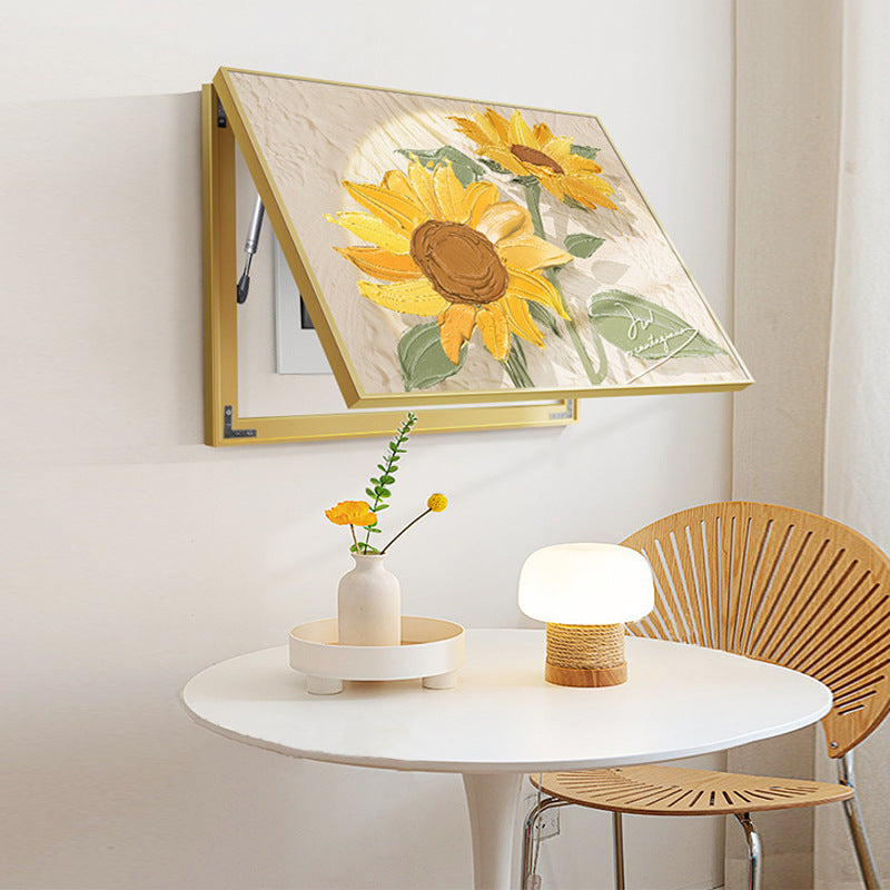 Cream log wind meter box decorative painting 2025 new sunflower distribution box strength electric box box cover hanging painting